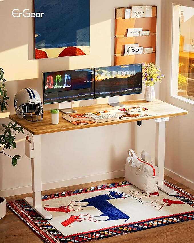 ErGear Height Adjustable Electric Standing Desk, 55 x 28 Inches Sit Stand up Desk, Memory Computer Home Office Desk, Light Vintage Brown - Image 2
