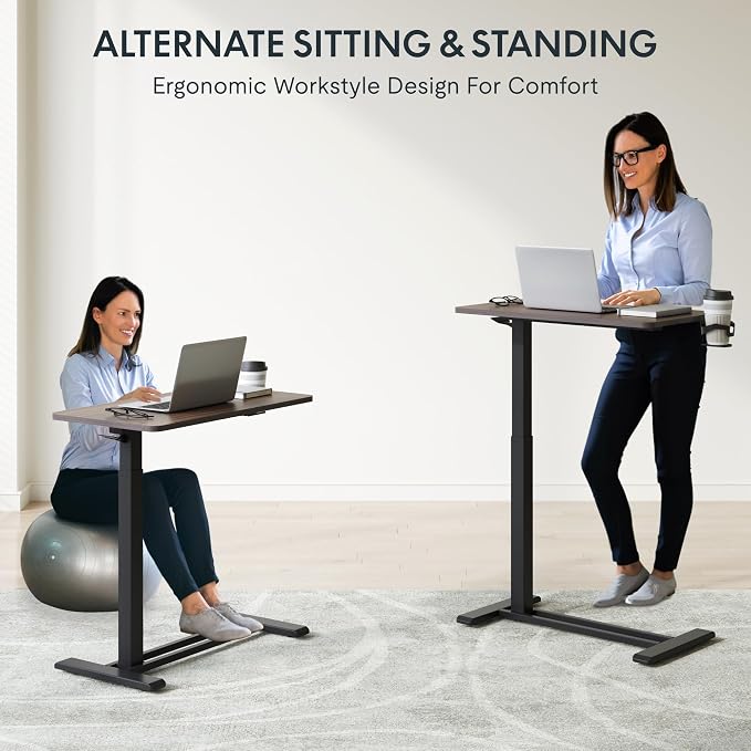 FLEXISPOT H7 28" Pneumatic Height-Adjustable Overbed Table with Wheels | C-shaped bedside table,Medical End Table,Rolling Cart TV Tray,Laptop desk for Hospital Home use,27.6"W x 15.7"D,Mahogany - Image 8