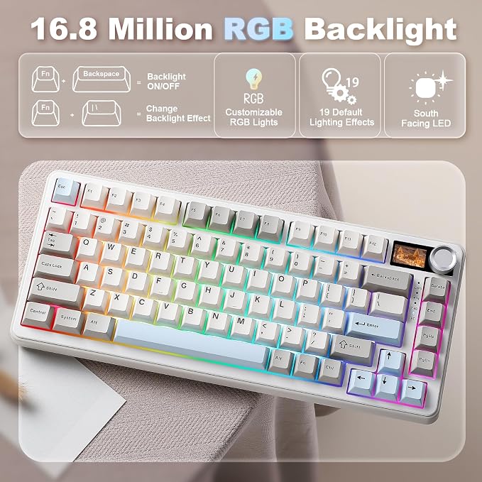 YUNZII B75 PRO MAX 75% Mechanical Keyboard (Beige, Cocoa-V2) | QMK/VIA, Wireless Keyboard with Screen and Knob, Custom Hot Swap, Gasket Mount, Creamy Switches, RGB for Gaming/Win/Mac - Image 9