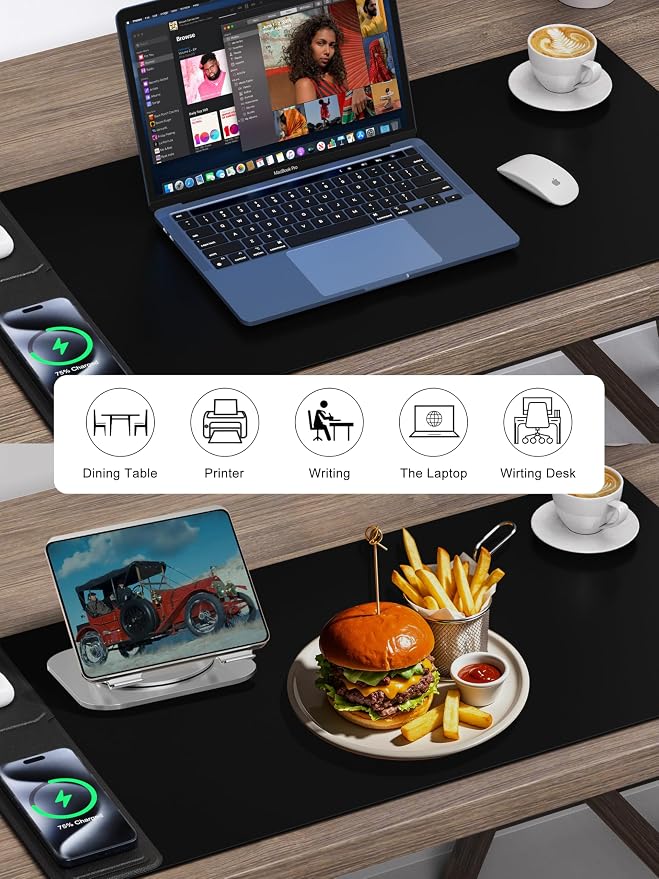 TopMade 4-in-1 Mouse Pad with 15W Wireless Charging, Foldable Phone Holder, 31.5" x 15.75" XXL Large Desk Pad, Gaming Mousepad with Ultra-Smooth Surface, Non-Slip Base, Waterproof Desk Mat, Black - Image 6