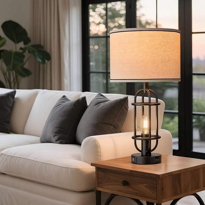 Reaketon Black Table Lamps for Living Room Set of 2, 22.3" Farmhouse Lamps for Nightstand, Industrial Table Lamps for Bedroom with USB Ports, Bulbs Included - Image 6