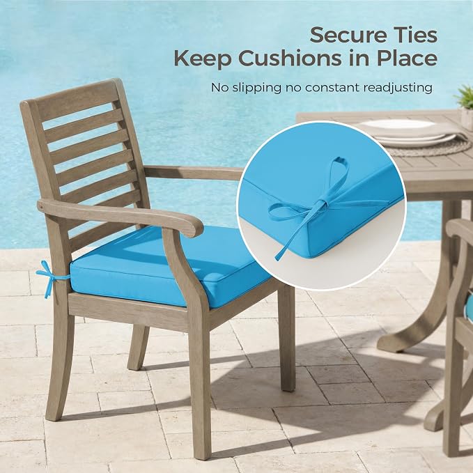 UNIKOME Outdoor Chair Cushions Set of 4, Water Resistant Patio Seat Cushions with Ties for Outdoor Furniture, High-Density Foam, UV & Fade Resistant, Piped Edge – 24" x 24" x 4", Teal - Image 5