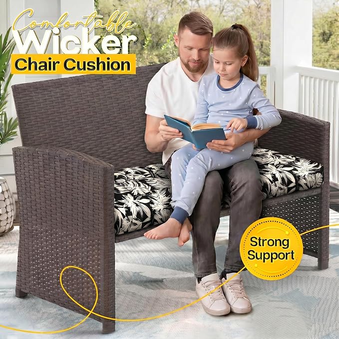 MAGIC ELEPHANT Outdoor Bench Cushion, Memory Foam Loveseat Cushion for Patio Furniture Wicker Chair, Settee Porch Swing Seat Cushion, 44 x 19 Inches (Black Monstera) - Image 7