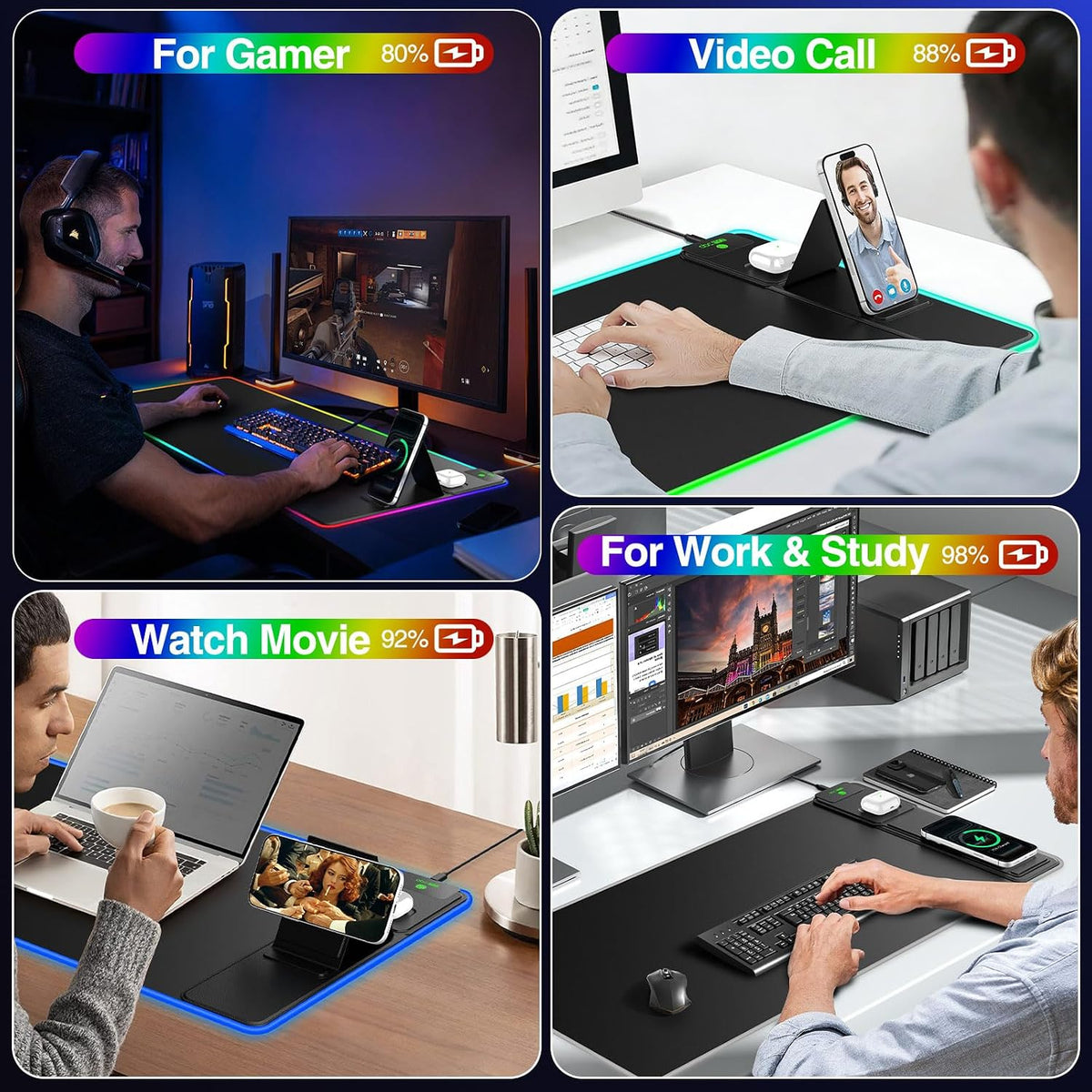 RGB Gaming Mouse Pad with Magnetic Wireless Charging & Foldable Phone Stand - Image 8