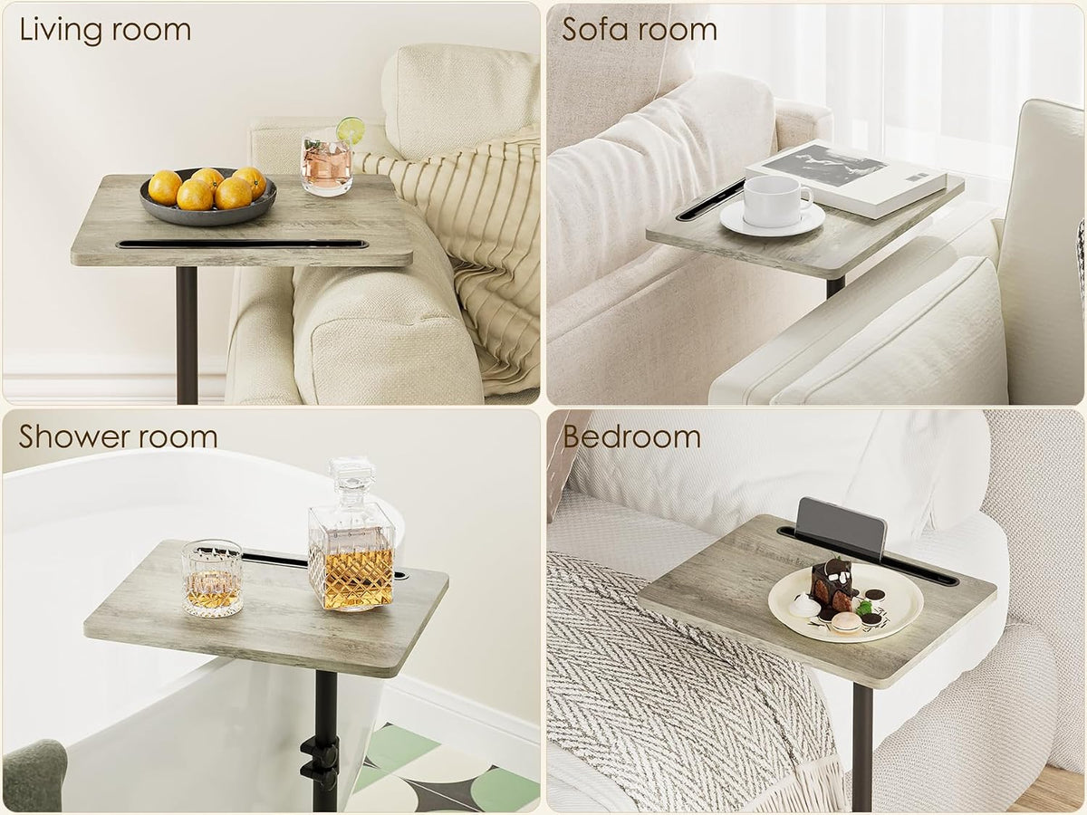 Sofa Arm Tray Table - 360° Swivel Height Adjustable End Table, Small Snack Side Table for Couch, C Shaped Table for Bed, Chair or TV Tray Table(Greige) - Image 8