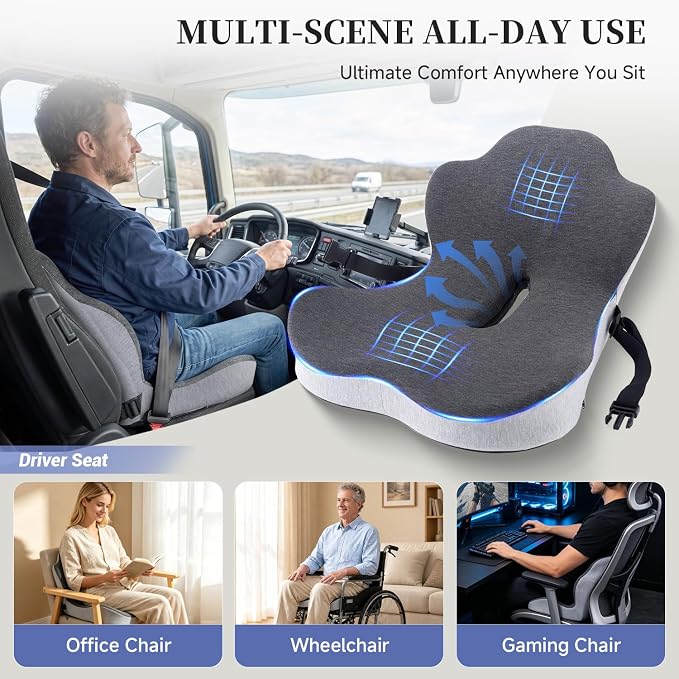 Car Seat Cushion, Truck Driver Seat Cushion L-Shaped Lumbar Support Pillow, Memory Foam Seat Cushion Ergonomic Back Support, Comfort & Support for Long Sitting, Alleviate Back Pain - Image 6