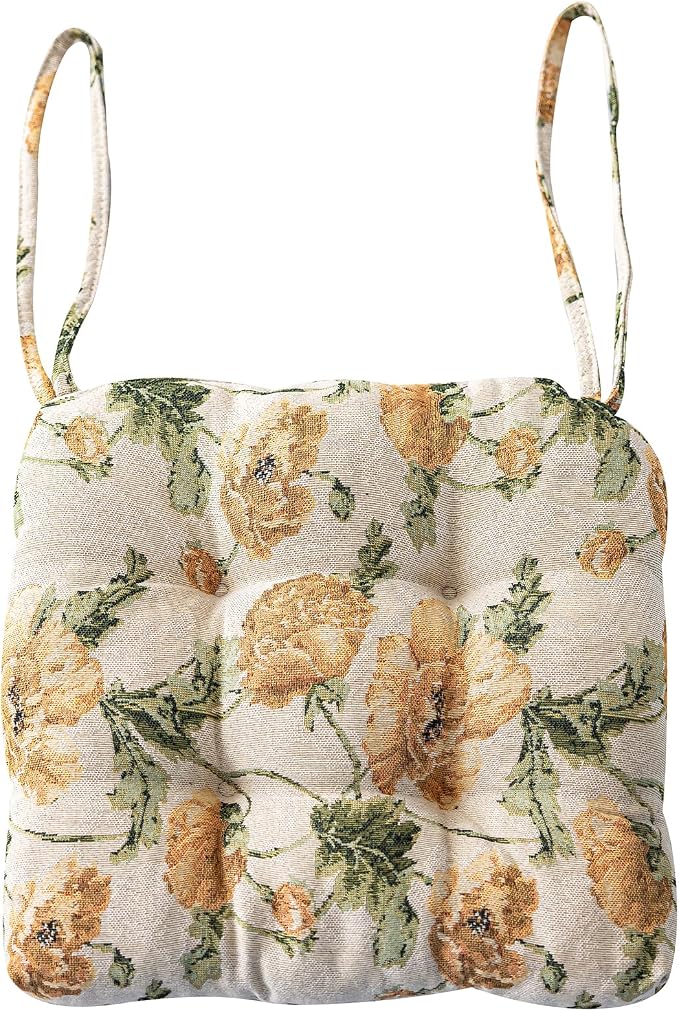 vctops Farmhouse Floral Print Chair Cushions with Ties U-Shaped Soft Comfortable Chair Pads Non Slip Seat Cushions for Indoor Dining Room and Kitchen Chairs (Flower D,16"x16") by vctops
