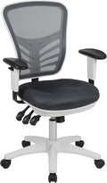 Flash Furniture Mid-Back Dark Gray Mesh Multifunction Executive Swivel Ergonomic Office Chair with Adjustable Arms and White Frame by FlashFurniture