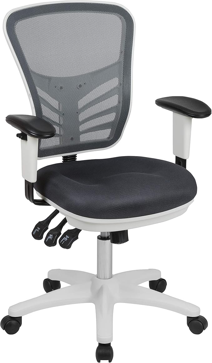 Flash Furniture Mid-Back Dark Gray Mesh Multifunction Executive Swivel Ergonomic Office Chair with Adjustable Arms and White Frame by FlashFurniture