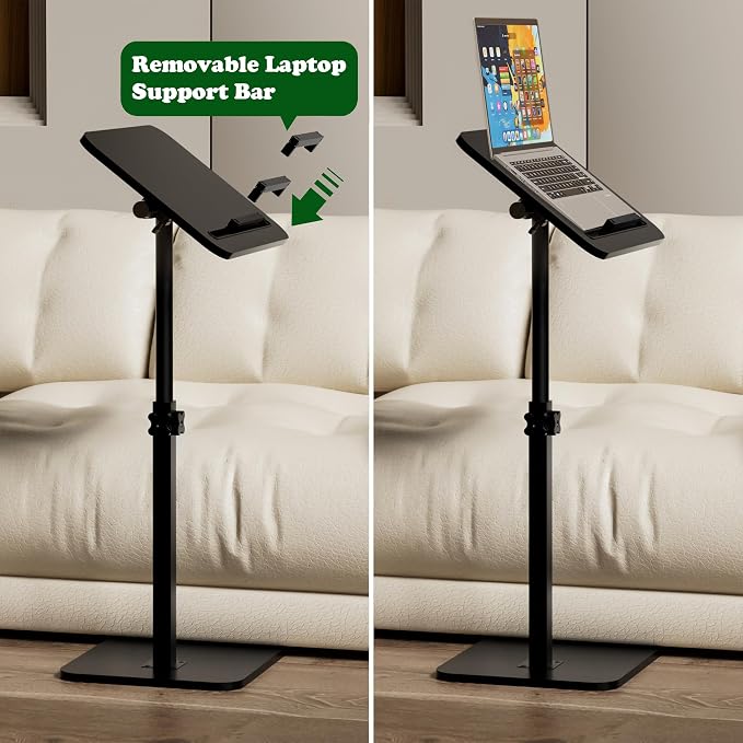 360° Swivel Sofa Side Table for Couch, Set of 2 | Adjustable Height, Laptop Table for Work, TV Trays Table for Snacks Reading, Fits Bed Chair, Phone & Tablet Slot - Image 5