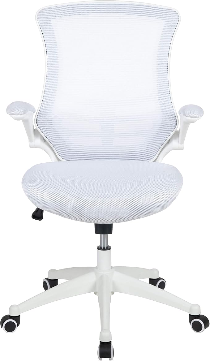 Flash Furniture Mid-Back White Mesh Swivel Ergonomic Task Office Chair with White Frame and Flip-Up Arms | White Frame, Mid-Back, Flip-Up Arms, Mesh Back - Image 10