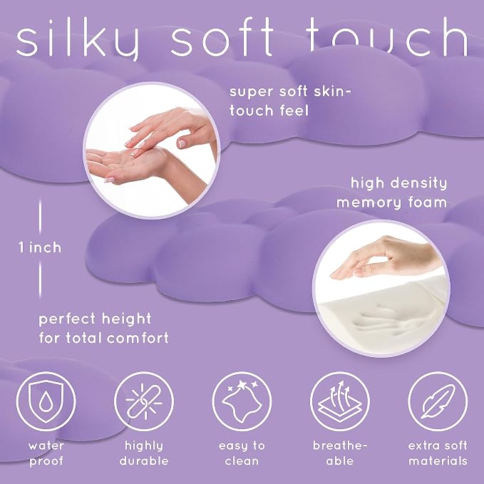 Purple Cloud Keyboard Wrist Rest – Create-ables Qloud Purple Wrist Rest for Computer Keyboard and Mouse, Ergonomic Memory Foam Wrist Pad with Non-Slip Base, Includes Cloud Mouse Pad - Image 6