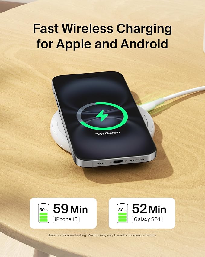 Belkin 15W Wireless Charging Pad, Qi Charger with Power Adapter | iPhone 16/15/14, AirPods, Samsung Galaxy S25/S24, Pixel 10 compatible, power adapter and cable included - Image 2