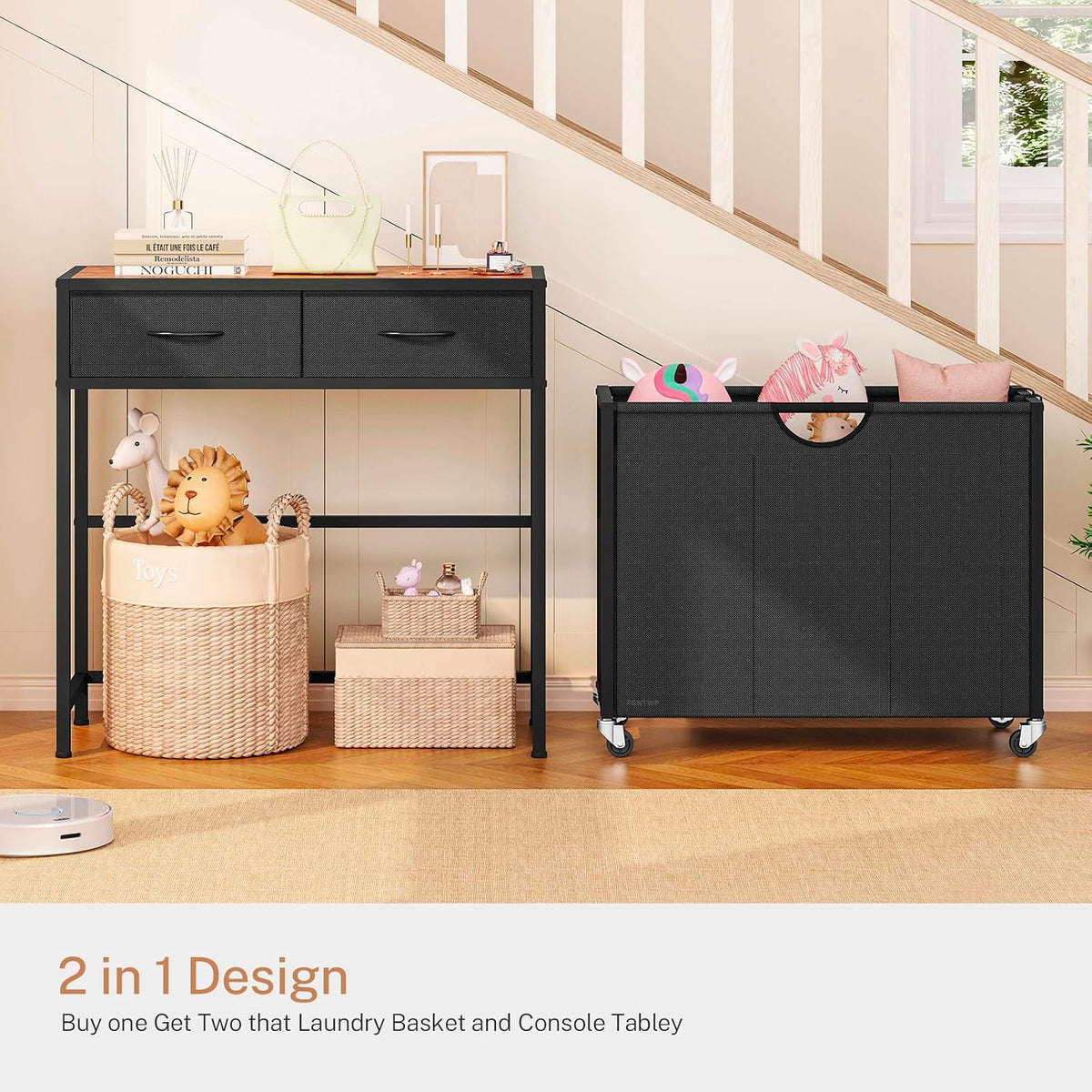Laundry Sorter 3 Section with Tabletop & 2 Drawers, Rolling Laundry Hamper with Pull-Out and Removable Bags, Laundry Basket Organizer with Wheels and Shelf, Metal Frame Rustic Brown for Laundry Room - Image 5
