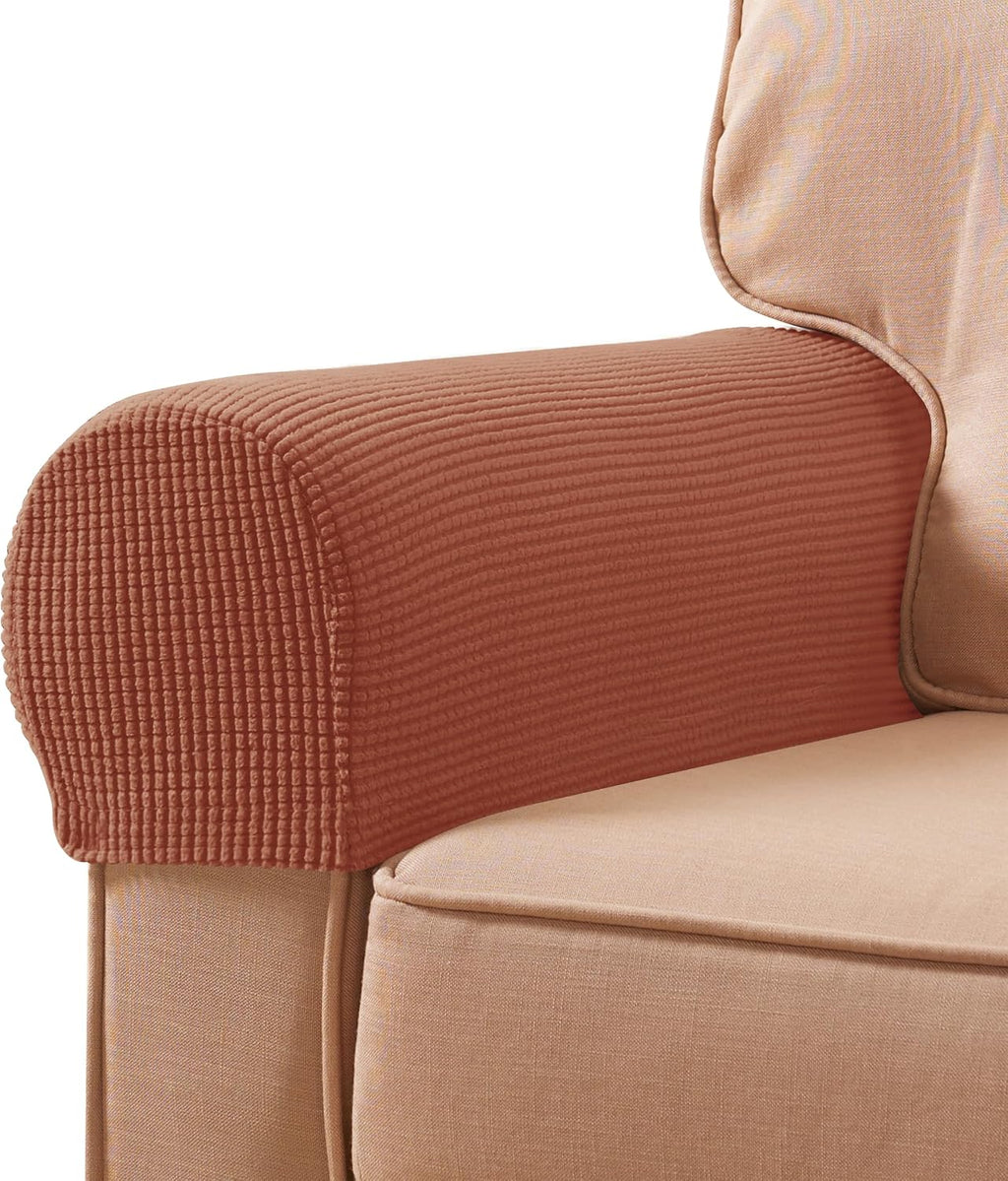 SUBRTEX Stretch Armrest Covers Spandex Arm Covers for Chairs Couch Sofa Armchair Slipcovers for Recliner Sofa with Twist Pins 2pcs (Brick) by SUBRTEX
