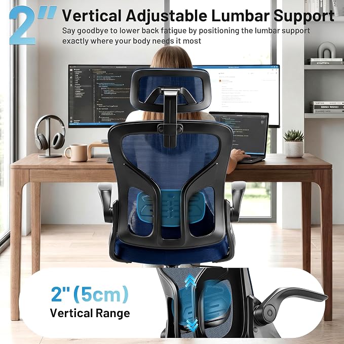 Office Chair Ergonomic Desk Chair with Adjustable Headrest Lumbar Support, High Back Breathable Mesh Chair with 120° Tilt & Flip-Up Armrests, Swivel Comfy Task Computer Chair for Work, Study - Image 3
