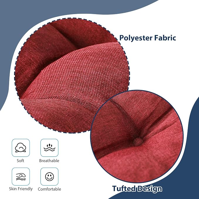 IASEAHK Chair Cushions for Dining Chairs, Seat Cushions for Kitchen Chairs, Indoor Seat Cushions with Ties, Tufted Foam Chair Pads, Non Slip Chair Cushions Set of 4, 15.5" x 15.5" x 4", Red - Image 3