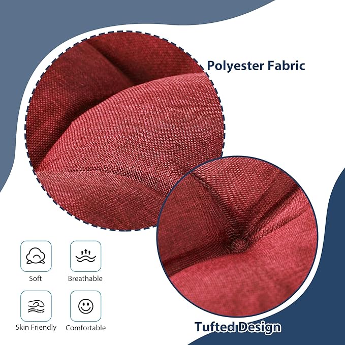 IASEAHK Chair Cushions for Dining Chairs, Seat Cushions for Kitchen Chairs, Indoor Seat Cushions with Ties, Tufted Foam Chair Pads, Non Slip Chair Cushions Set of 6, 15.5" x 15.5" x 4", Red - Image 3