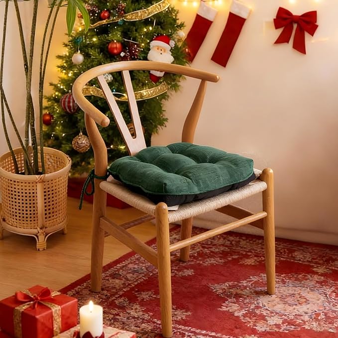 IPYNBAP Chair Cushions for Dining Chairs Set of 4, Kitchen Chair Cushions, Chair Pads with Ties Non Slip Backing, Christmas Room Decor, Tufted Memory Foam Seat Cushion 4 Pack, 18"x18"x4", Dark Green - Image 2