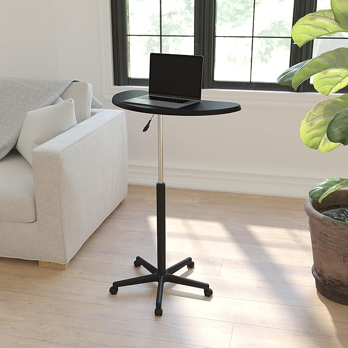 Flash Furniture Mobile Sit-to-Stand Laptop Desk, Black | Heavy Duty Nylon Base, Dual Wheel Casters - Image 2