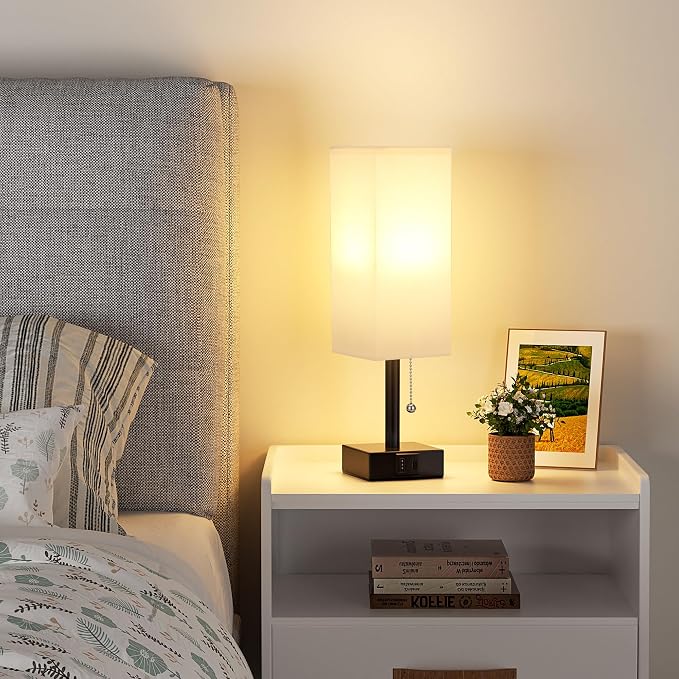 White Small Table Lamp for Bedroom - 3 Color Temperature 3000K 5000K 4000K Bedside Lamp, Pull Chain Control, USB A and C Charging Ports, Black Base, for Kids Office Dorm Nightstand, Bulb Included | Pull Chain Lamp, 3 Color Modes(3000K/4000K/5000K), E26... - Image 6