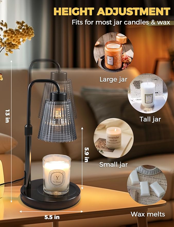 Marble Candle Warmer Lamp Green with Cycle Timer, Dimmable Wax Melt Warmer | 24h Cycle Timer Dimmable Wax Melt Warmer with 2 Bulbs, Fall Decor for Home Living Room Halloween Decorations Gifts for Mom - Image 5