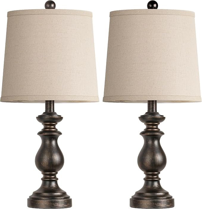 Traditional Table Lamp Set of 2, Rustic Farmhouse Table Lamps for Living Room Bedroom, 22" Bedside Desk Lamps Vintage Nightstand Lamps with Linen Shades, Oil Rubbed Bronze - Image 2