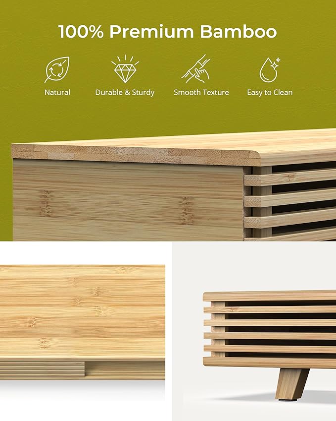 Bamboo 42” Dual Monitor Stand with Sliding Doors Desk Shelf | Ergonomic Relief Easy Assembly Solid Construction Cozy Workplace Computer Setup Desk Organizer High Load-bearing - Image 6