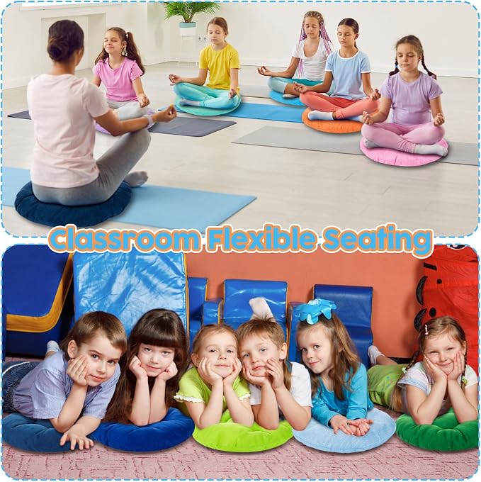 Fumete 24 Pcs Round Floor Cushions for Classroom Kids,Pastel Rainbow | 16 Inch Diameter, Students Flexible Seating Pillows, Home Daycare School Reading Yoga Meditation, Soft Cushioned - Image 5
