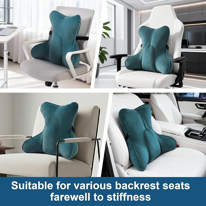 Lumbar Support Pillow (Pat. Pend) for Car Seat, Office Chair, Couch & Recliner, Ergonomic Back Support for Chair, Lower Back Pain Relief, with Adjustable Strap to Stay in Place, Slate Blue - Image 6