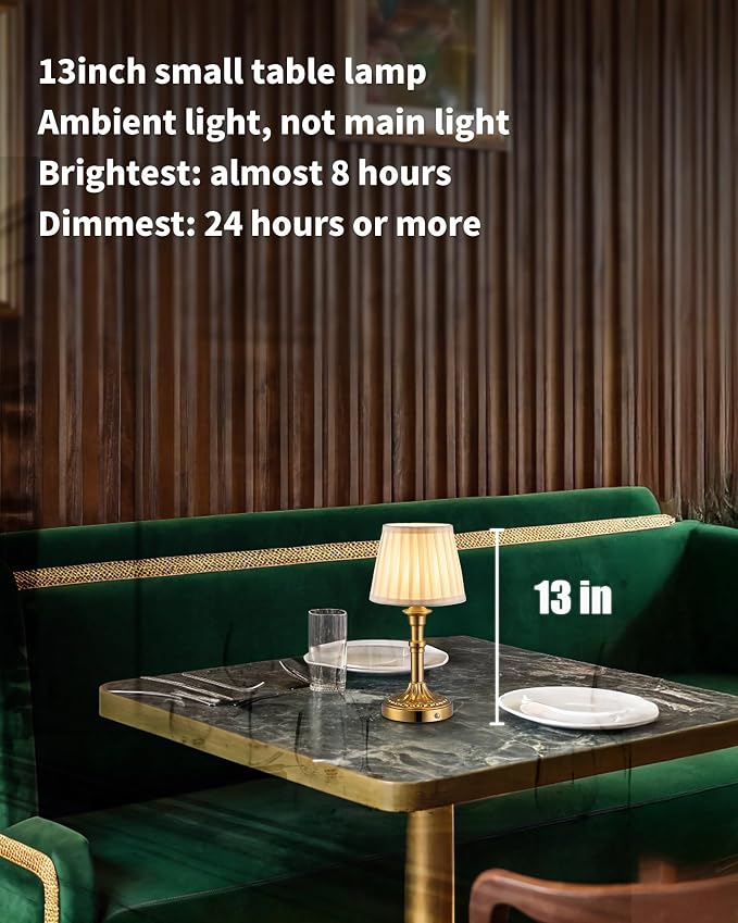 KDG Gold Cordless Portables Table Lamp, Beige Fabric Shade Small Desk Lamp | 4000mAh Battery Powered, LED Lighting, 2700K Stepless Dimmable, Light for Living Room, Dining Room, Bedroom, Home Decor - Image 2