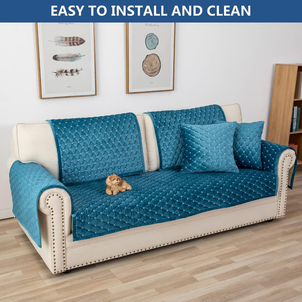 Velvet Sectional Couch Covers for Dogs,Blue,1PC,43''x63'' - Image 7