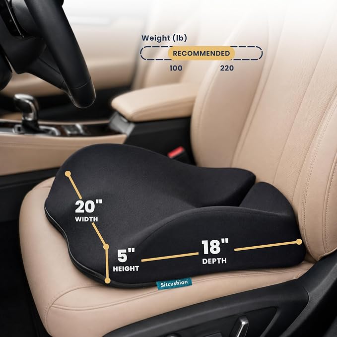 Car Seat Cushion for Driving, Sciatica Pain Relief Car Pillow and Seat Pad | Extra Large Driver Seat Cushion Offers Broad Car-Seat Coverage to Ease Hip and Tailbone Pressure During Long Drives (Black) - Image 2