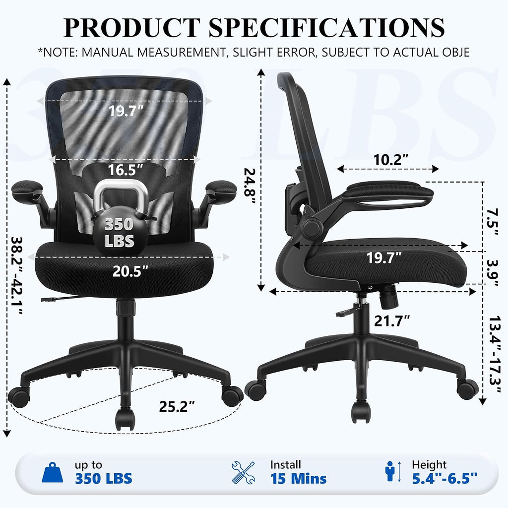 FelixKing Office Chair, Ergonomic Desk Chair Breathable Mesh Chairs with Adjustable High Back Lumbar Support Flip-up Armrests, Executive Rolling Swivel Comfy Task Computer Chairs for Home Office - Image 3