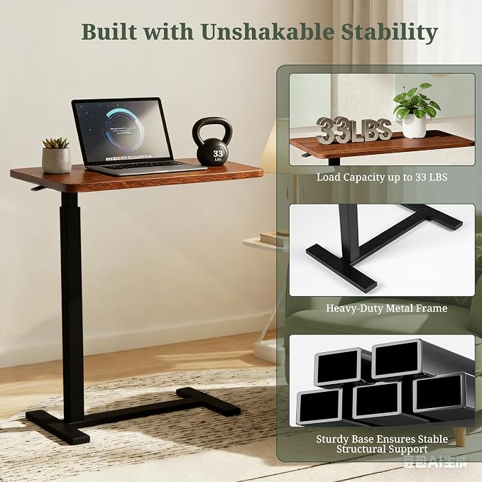Mobile Standing Desk, Height Adjustable Laptop Desk with Hidden Casters | Stable Steel Frame, Smooth Lift Mechanism, Lockable Casters, Easy Assembly, Ideal for Home, Office & Dorm, Brown - Image 6