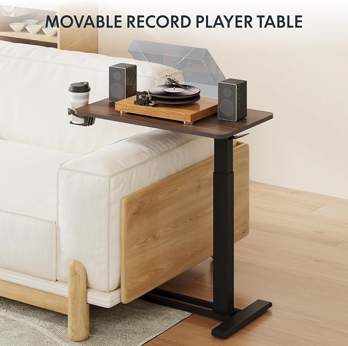 FLEXISPOT H7 28" Pneumatic Height-Adjustable Overbed Table with Wheels | C-shaped bedside table,Medical End Table,Rolling Cart TV Tray,Laptop desk for Hospital Home use,27.6"W x 15.7"D,Mahogany - Image 10