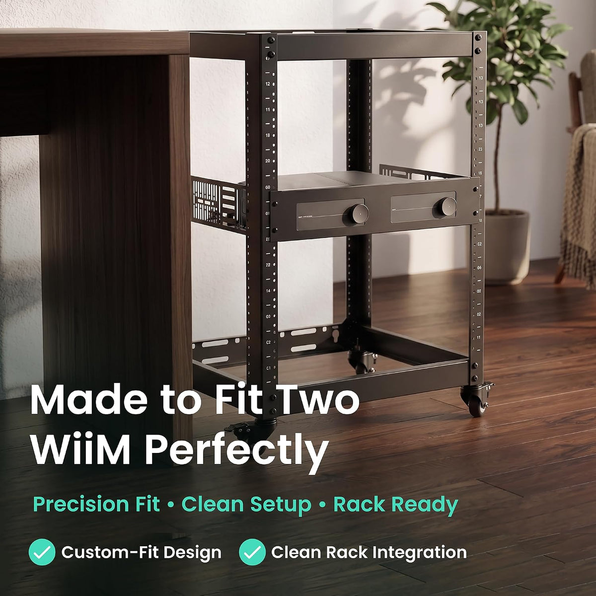 ynVISION.DESIGN 2U Rack Shelf for WiiM Amp, Amp Pro, Vibelink Amp, 2 Pack - Image 3