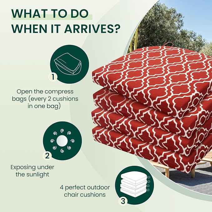 HARBOREST Outdoor Chair Cushions Set of 4, Water Resistant Patio Chair Cushions with Ties, Outdoor Seat Cushions for Patio Furniture, 17"x16"x2", Wine Red Geometry - Image 5