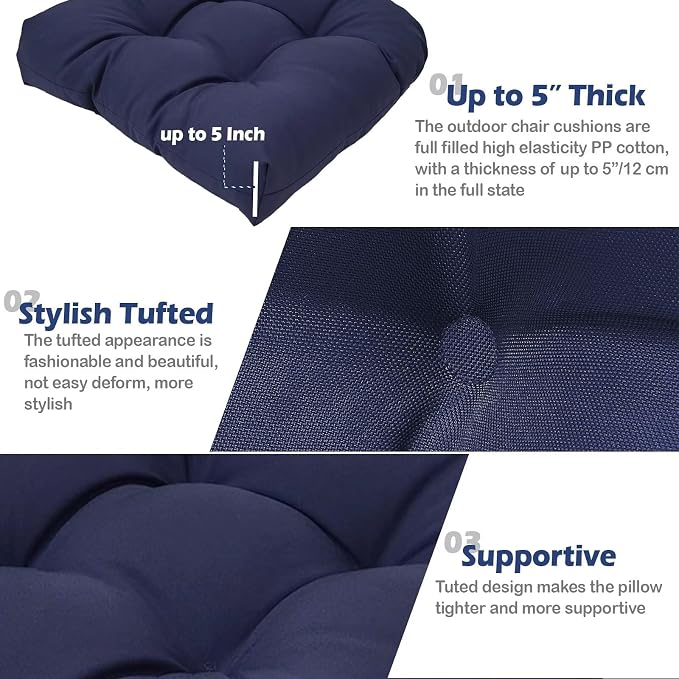 MTMR Outdoor Chair Cushions Set of 2, Patio Furniture Seat Pads, Waterproof | 2Pcs , waterproof cover, PP cotton, u-shaped, no-fading, thick patio seat pads for outdoor wicker furniture in yard, 19x19x4 - Image 6
