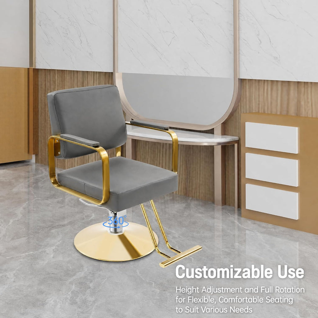 1PCS Swivel Styling Salon Chair with Hydraulic Pump, Gold + Grey - Image 4