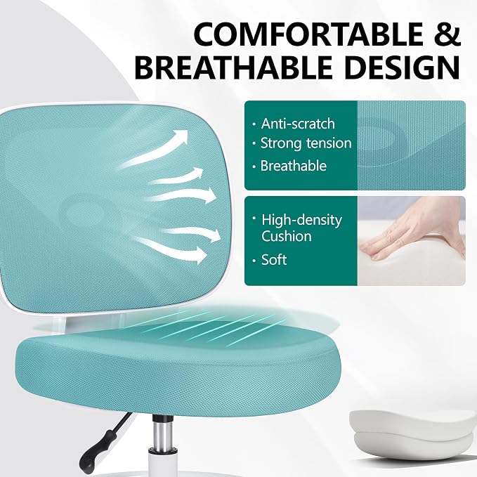 Armless Tall Desk Chair, Adjustable Height and Footring, Low-Back Ergonomic Standing Desk Chair Mesh Rolling Tall Chair for Art Room, Office or Home (Teal) - Image 7
