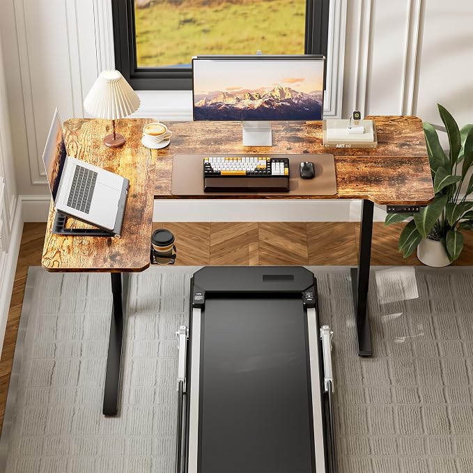 L Shaped Electric Standing Desk - 51x31.5 Inch Reversible Corner Sit Stand Desk with Hook&Cup Holder,Electric Height Adjustable Table,for Small Home Office&Bedroom Computer Desk, Rustic Brown - Image 8