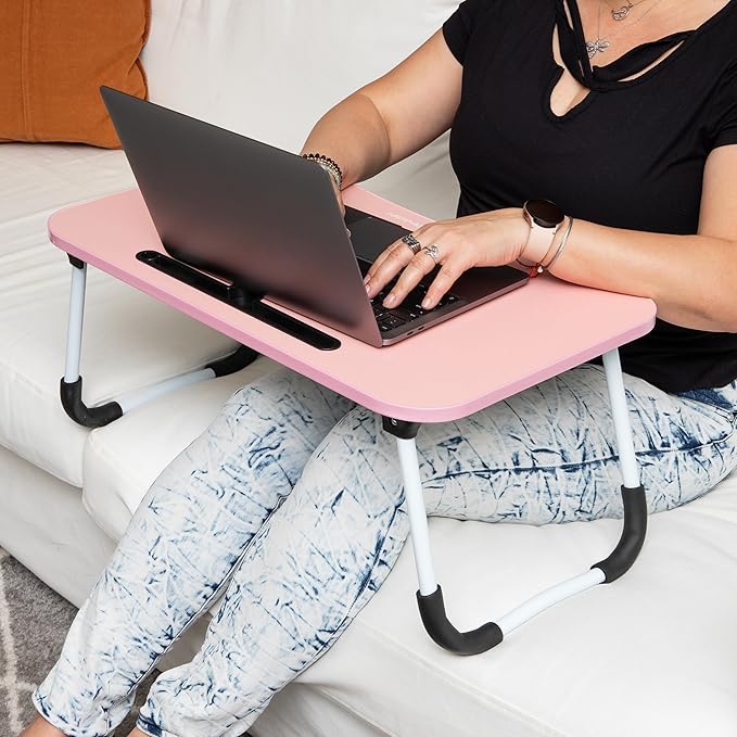Mind Reader Lap Desk Laptop Stand, Bed Tray, Folding Legs, Couch Table, Portable, MDF, 23.25" L x 13.75" W x 10.5" H, Pink - Image 6