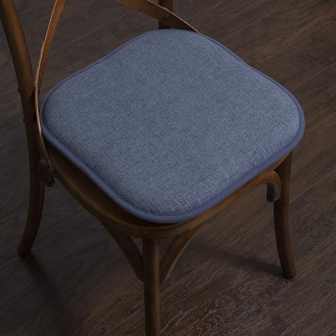 Sweet Home Collection Chair Cushion Memory Foam Pads Honeycomb Pattern Slip Non Skid Rubber Back Rounded Square 16" x 16" Seat Cover, 2 Pack, Alexis Denim - Image 5