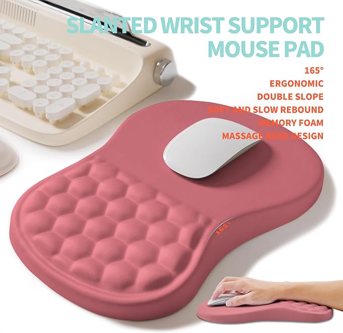 2-in-1 Ergonomic Set, Wave Rise Keyboard Wrist Rest and Massage Bulge Slope Mouse Pad Wrist Support, Cushion Memory Foam Integrated to Relieve Wrist Pain, Muskmelon Pink - Image 3