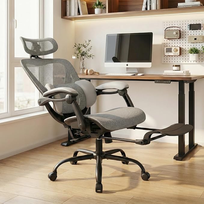 MALOL Ergonomic Mesh Office Chair with Footrest, Executive High Back Computer Desk Chair with 3D Adjustable Headrest & 5-Level Lumbar Support, Reclining Tilt Lock, 3D Arms, 300LBS Capacity, White - Image 2