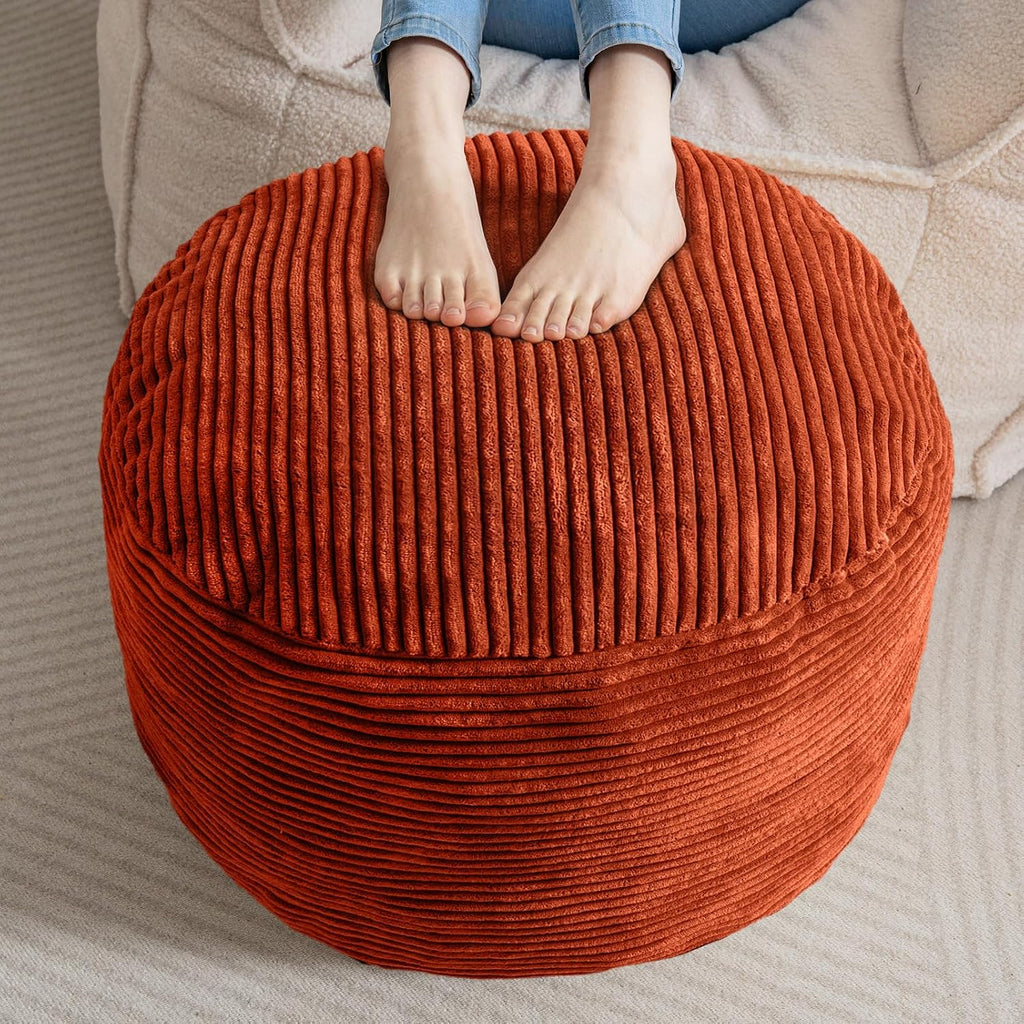 HIGOGOGO Round Stuffed Pouf Ottoman, Corduroy Poufs with Foam Chunk Filling, Furry and Fluffy Pouf Foot Stool Storage Ottoman, 20 X 15 Floor Poufs Foot Rest for Living Room, Terra Cotta by HIGOGOGO