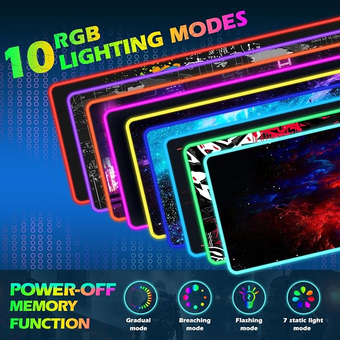 ToLuLu RGB Wireless Charging Gaming Mouse Pad, 7.5/10/15W 10 Light Modes LED Mouse Pad Computer Keyboard Mat Mousepad, 800x300x4MM Extended Large Desk Pad Desk Mat for Gamer, Red Blue Galaxy - Image 3