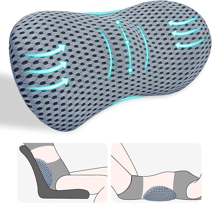 kasney Lumbar Support Pillow for Office Chair, Back Support Pillow, Gray | Memory Foam Lumbar Pillow for Low Back Pain Relief, Ergonomic Streamline Car Seat, Office Chair, Recliner and Bed by kasney