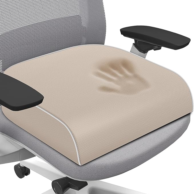 SweetSlubr Seat Cushion, Chair Pad, Memory Foam Tailbone Pain Relief | Office Chair Cushion for Tailbone Pain Relief, Non-Slip Cover, Soft Support for Office Chair, Car Seat,X-Large/Beige by Unknown